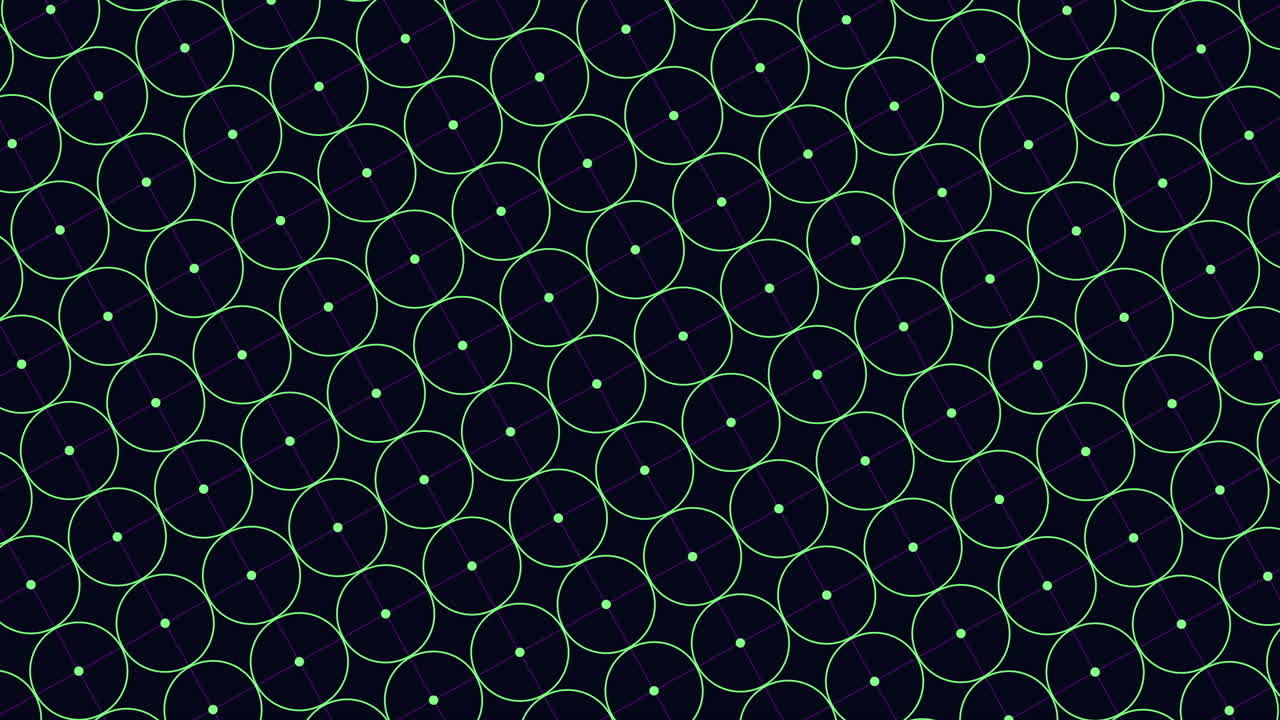 Circular arrangement of uniform-sized circles in a blend of overlapping and spaced-out formations create a visually appealing and symmetrical pattern, forming an intricate circular motif