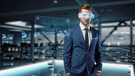 businessman interacting with futuristic virtual interface