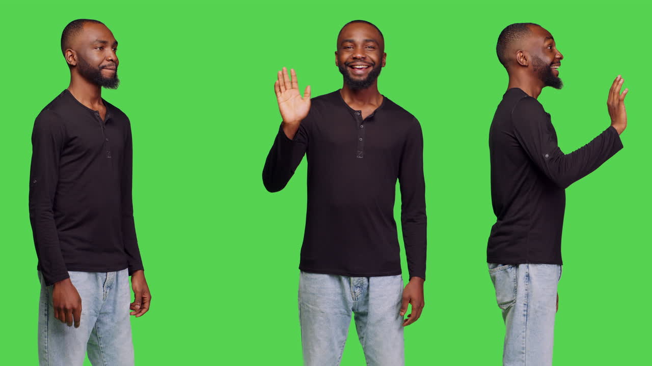 Man Waving on Green Screen