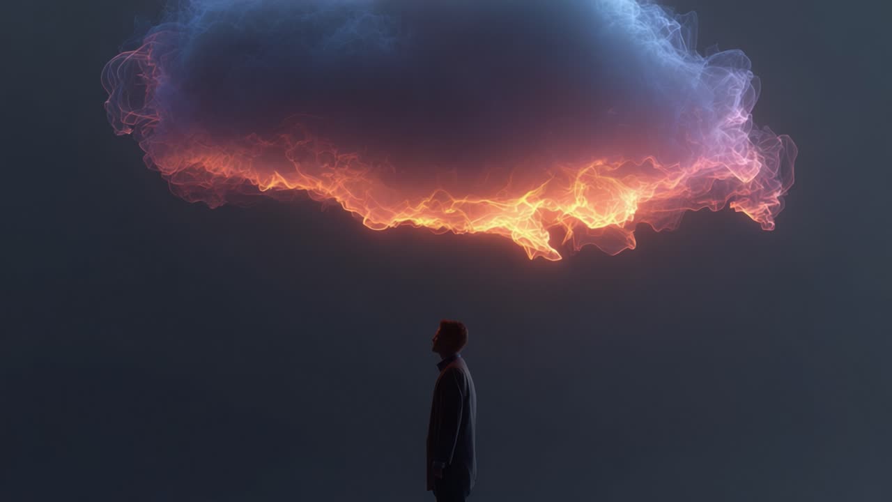 A Journey Through Dreamscapes: Exploring the Ethereal Connection Between a Solitary Figure and a Glowing Cloud of Imagination