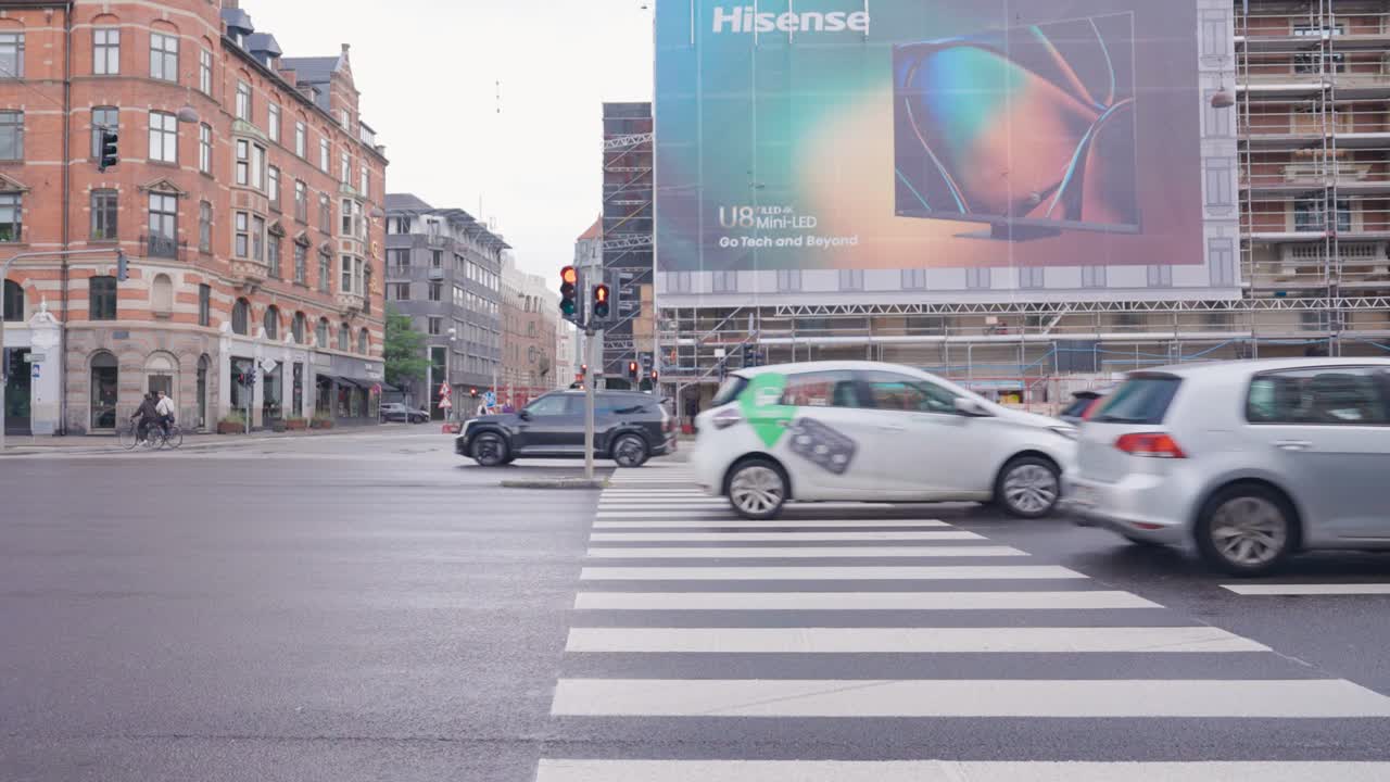 Busy City Street Scene in Copenhagen, Denmark