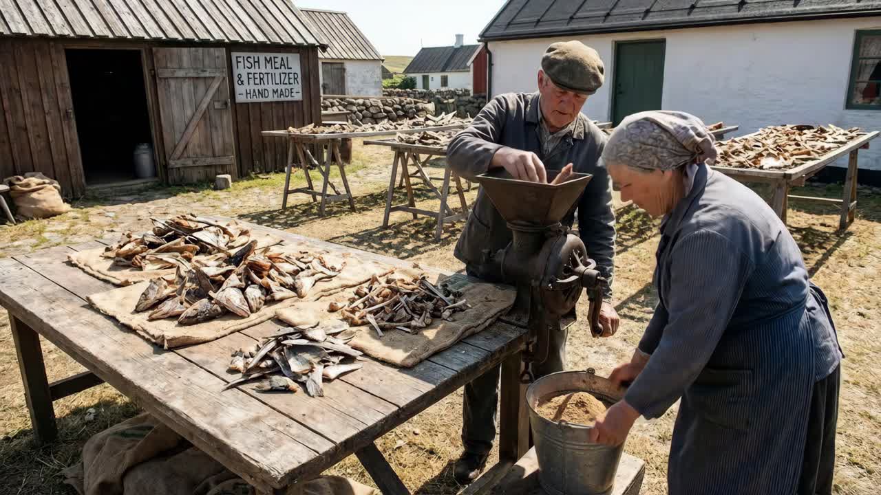 Traditionell produktion av fiskmjöl och gödningsmedel