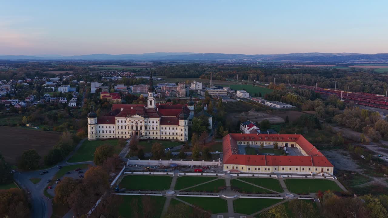 Olomouc Military Hospital from a bird's eye view on an autumn evening. Czech Republic