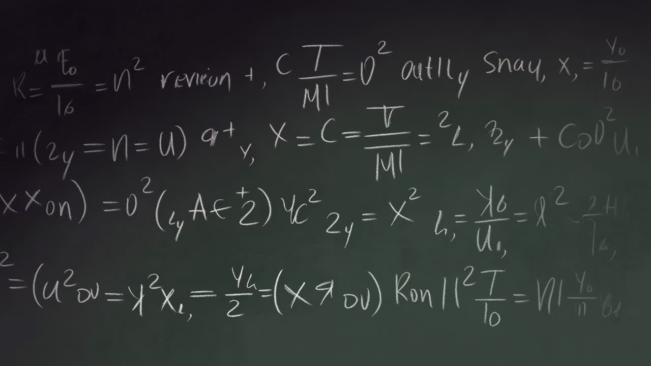 Complex Mathematical Equations on a Chalkboard