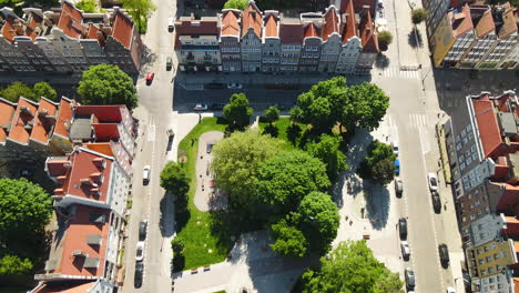 birdseye pull out over the stunning historic old town of gdansk poland