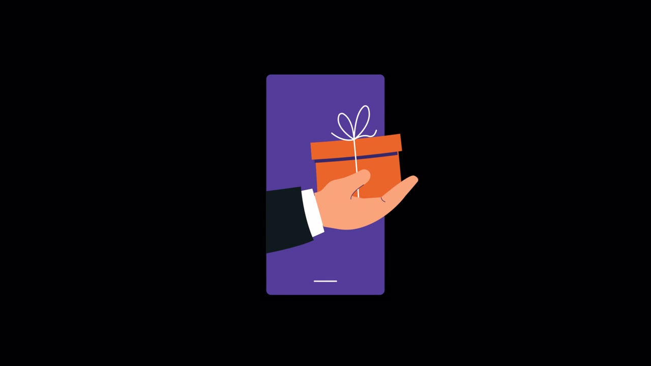 Animated Hand Holding Gift Box from Smartphone Screen