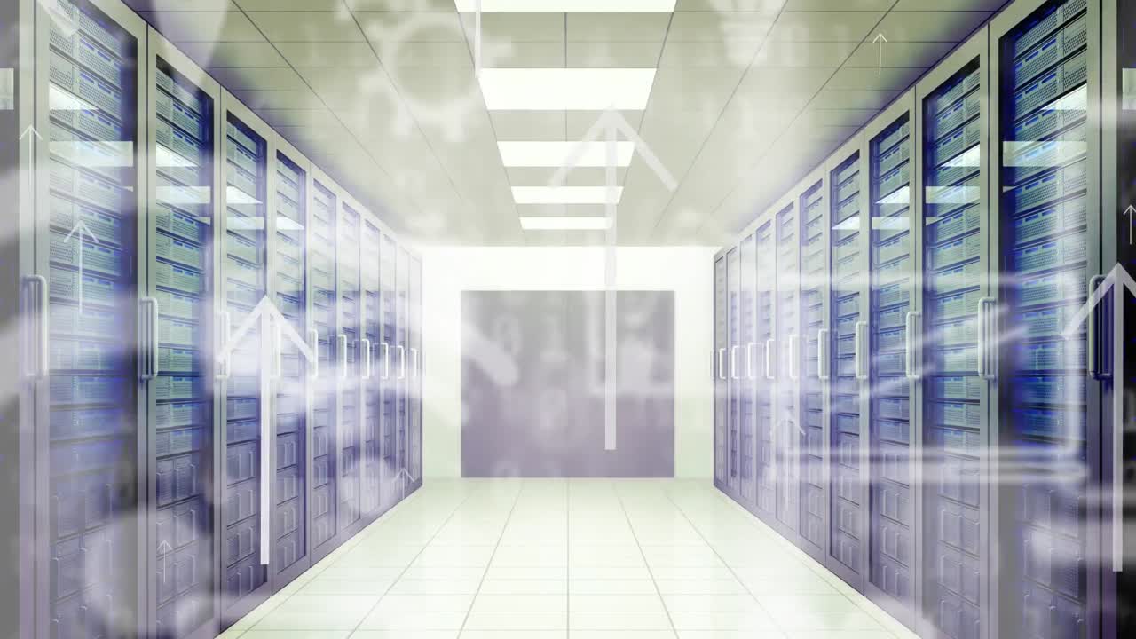 animación de animación del procesamiento de datos a través de servidores informáticos