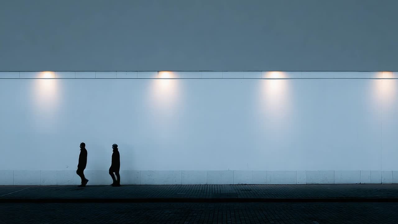 Persone camminano davanti a una parete minimalista in un contesto urbano