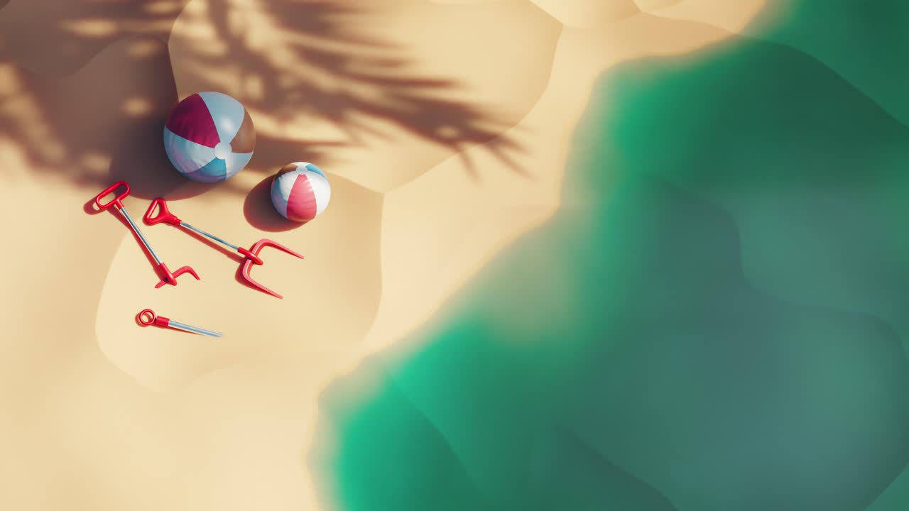 종려나무 그늘 을 가진 모래 에 있는 해변 장난감