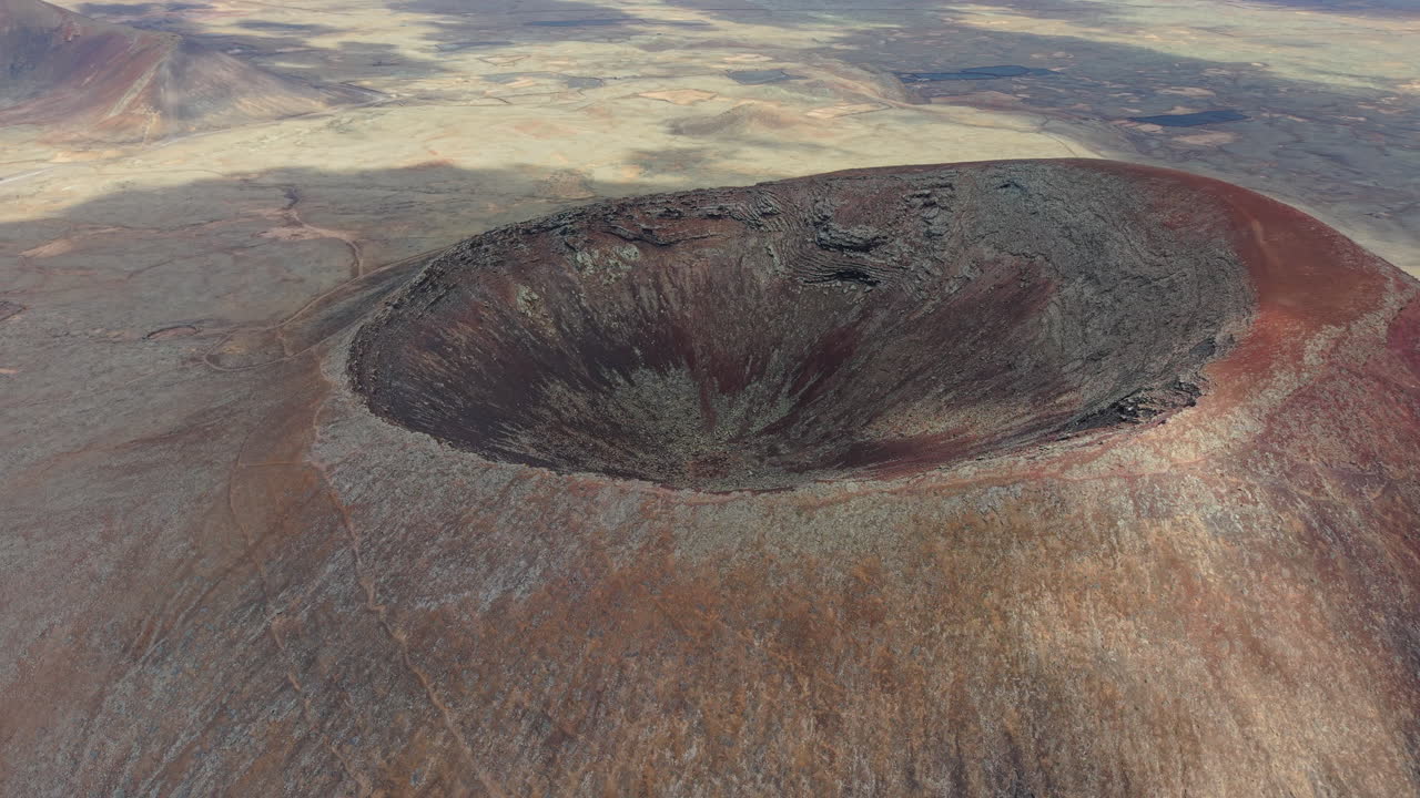 The volcanic beauty of Calderon Hondo captured in cinematic aerial views. Fuerteventura. Canary islands