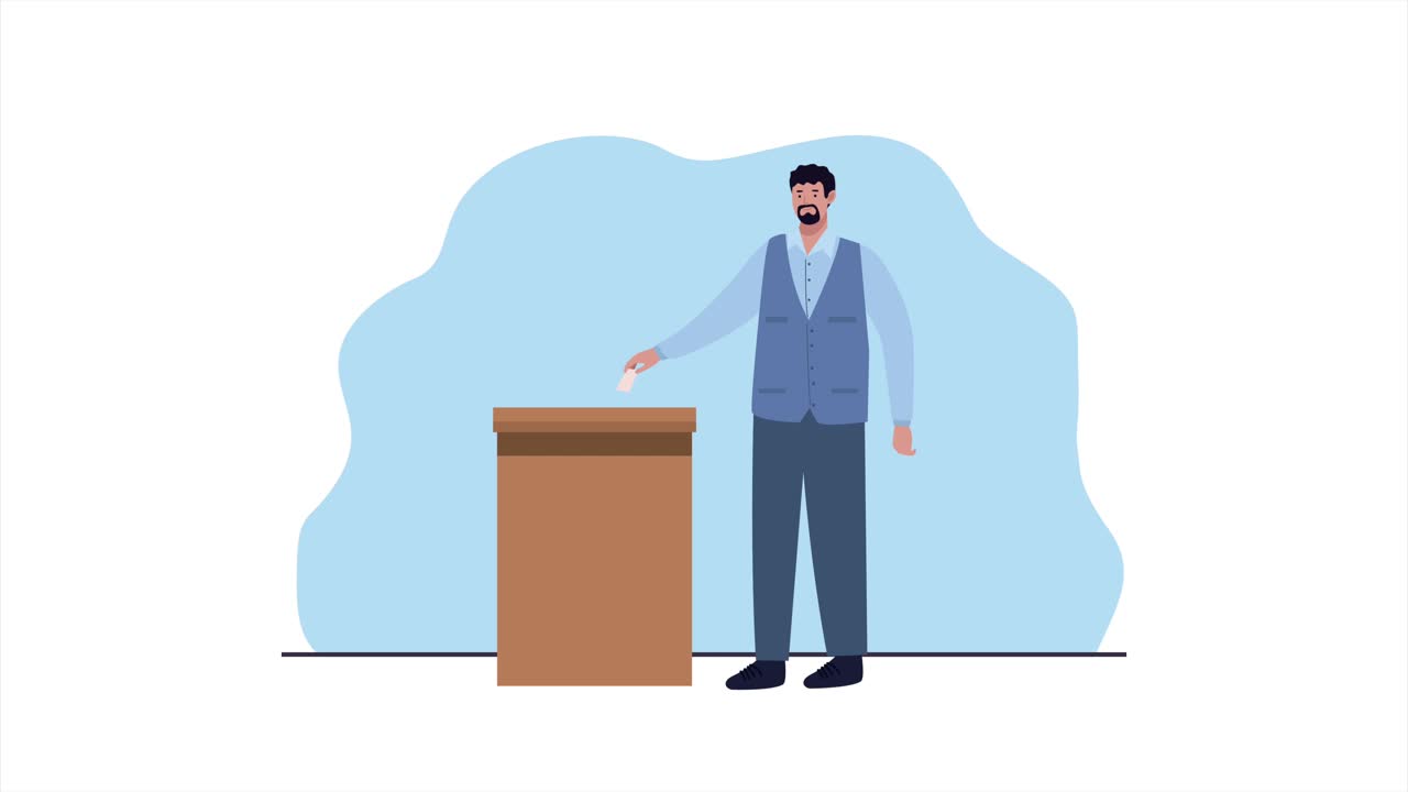 election day animation with man voting in box