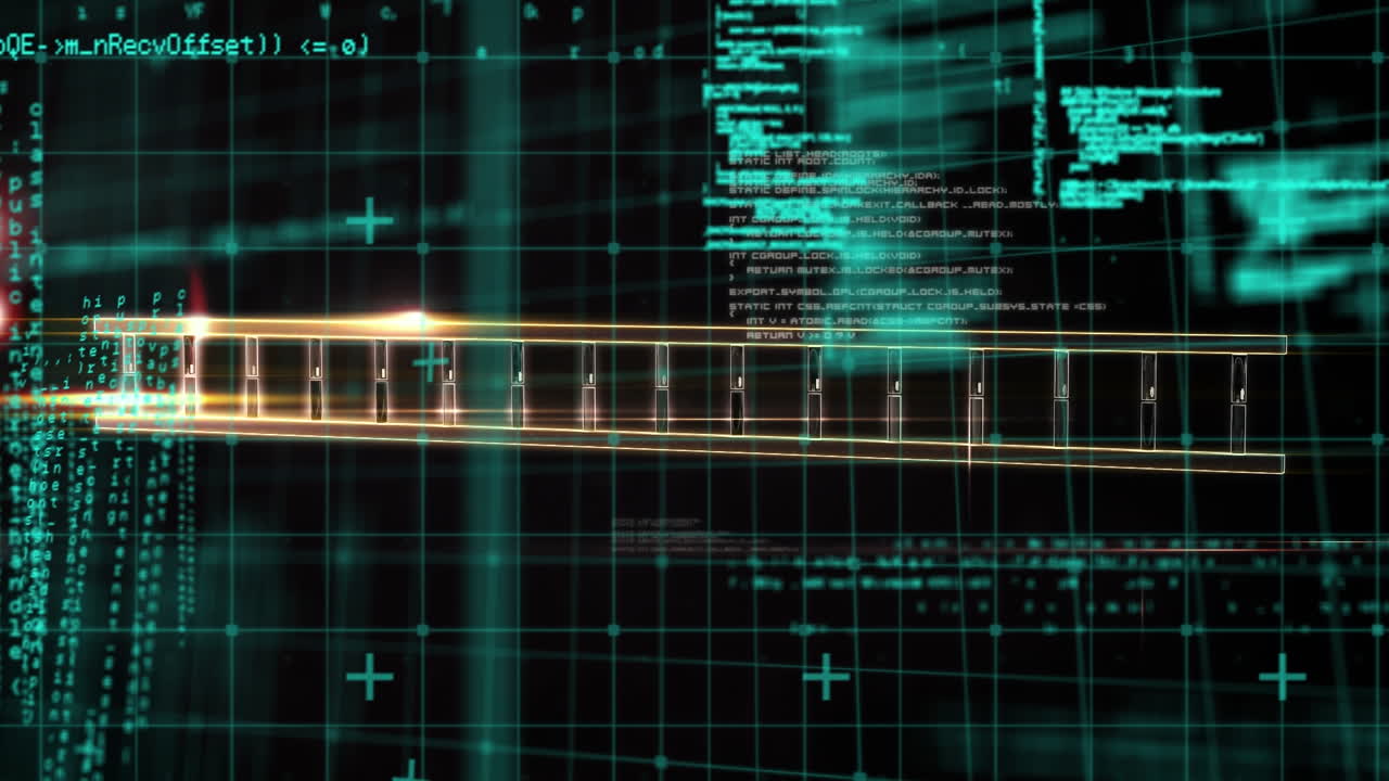 Animation of science data processing on dark background
