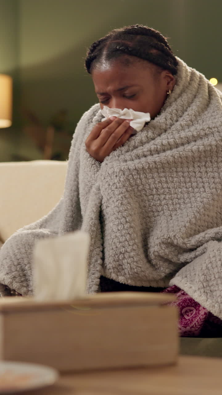 Woman with a Cold Wrapped in Blanket