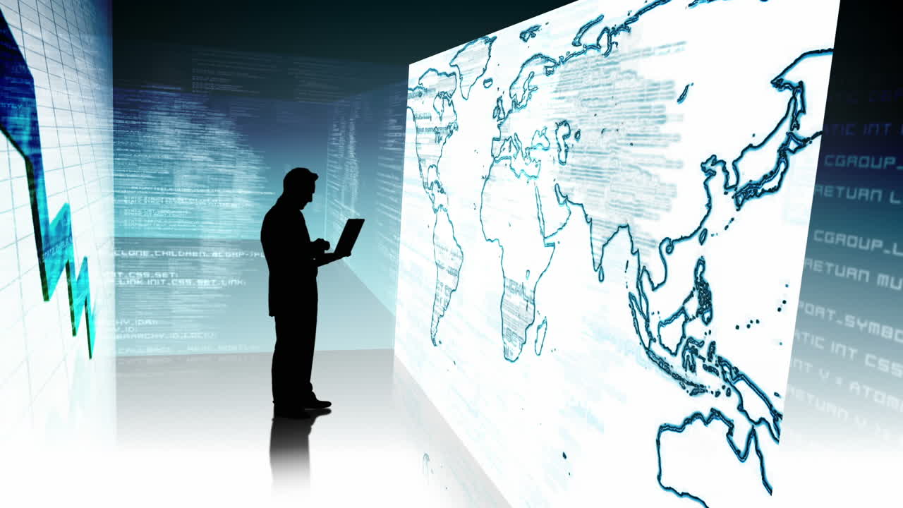 animación con gente de negocios y interfaz futurista