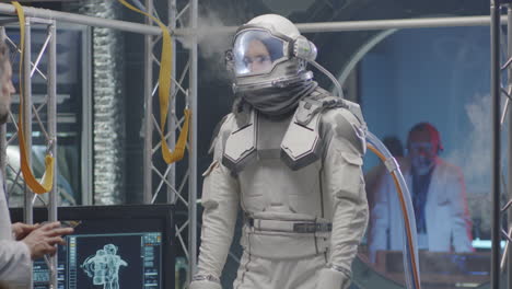 astronaut testing in a simulated space environment
