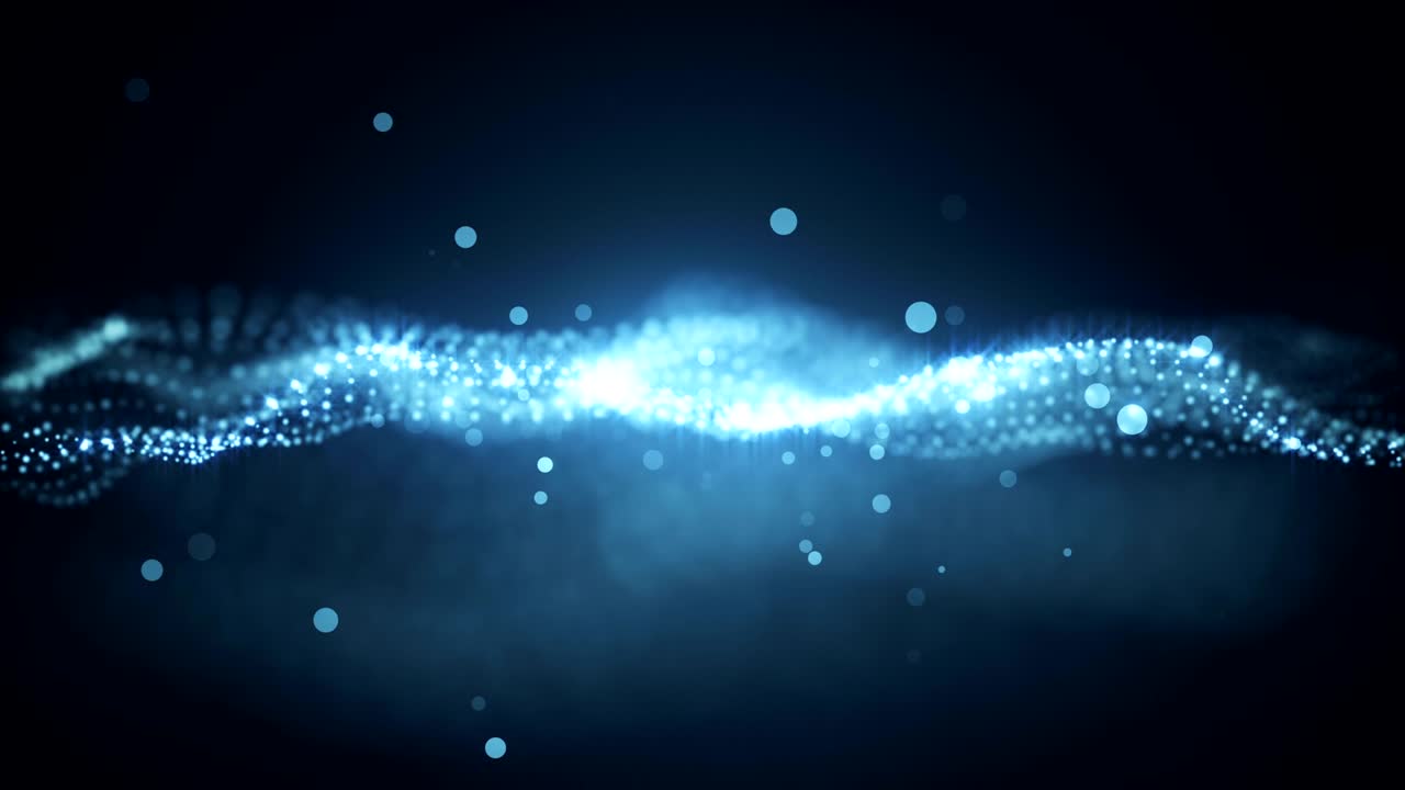 파란색 배경의 완벽한 움직임, 파란색 바탕에 별이 있는 우주의 황금색 태양 먼지, 추상적인 입자의 움직임, 무결한 루프 3d 애니메이션.