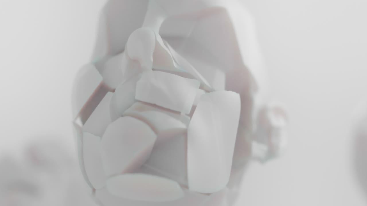 Destroyed android head on spike in white space