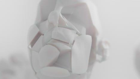 destroyed android head on spike in white space