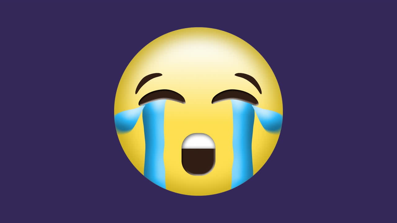 animación del icono de emoji llorando en un fondo púrpura