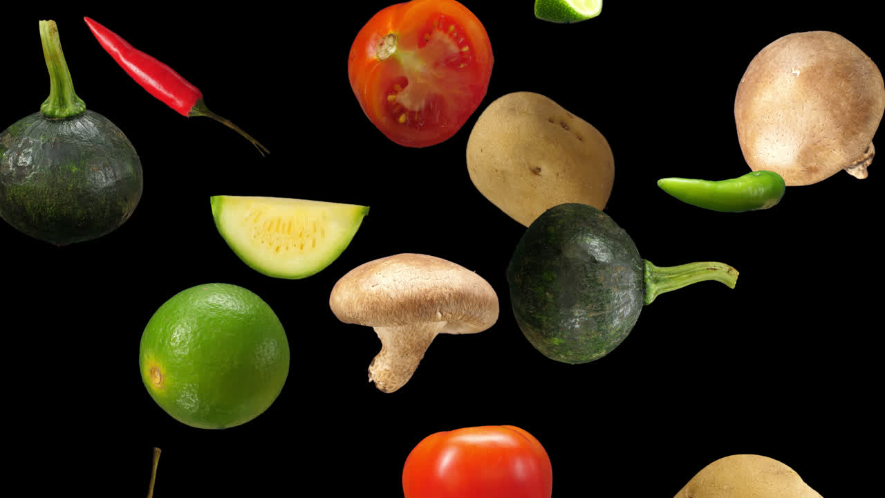 Vegetables Fall Down With Alpha Channel