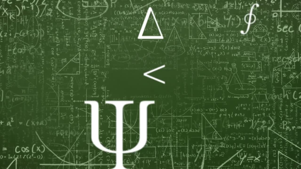 수학 방정식과 다이어그램에 비해 떠다니는 여러 기호의 디지털 애니메이션