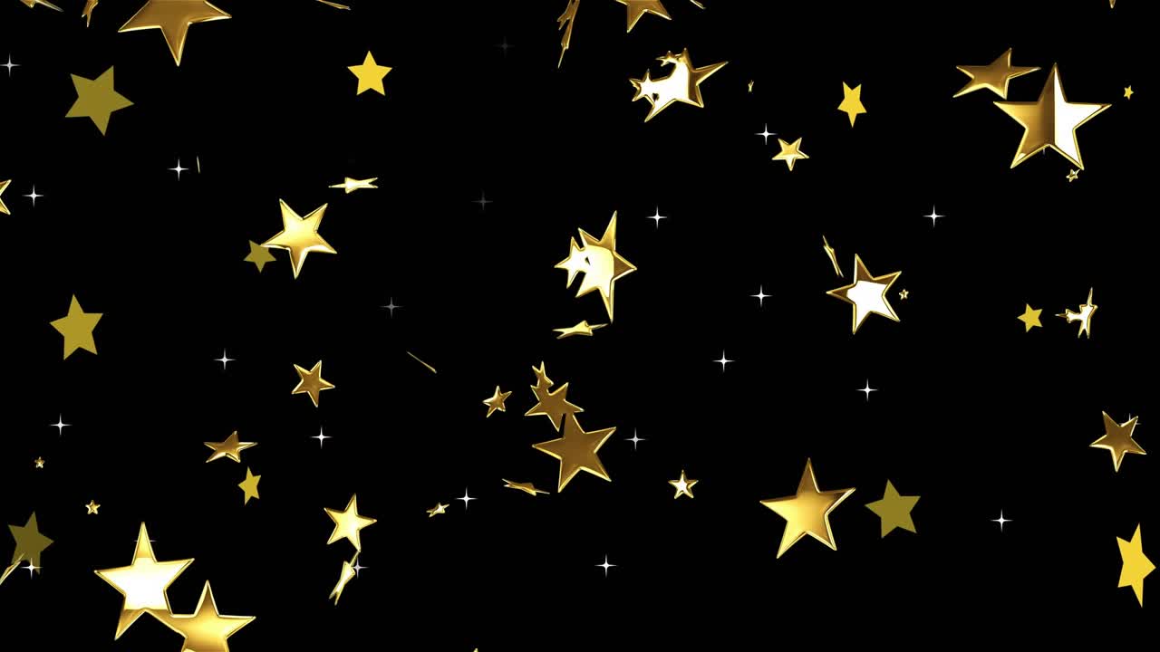 At start, golden star confetti pieces emerging and floating downward to form shimmering loop