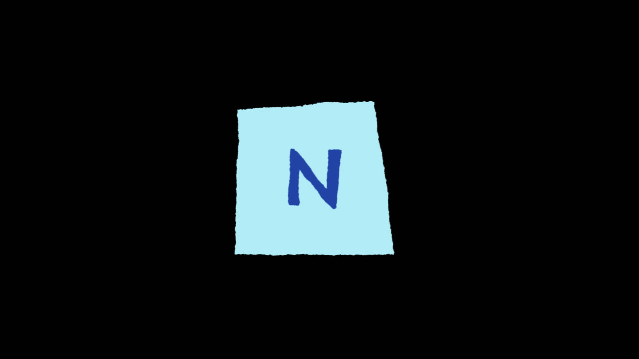 파란색 사각형, 글자 n