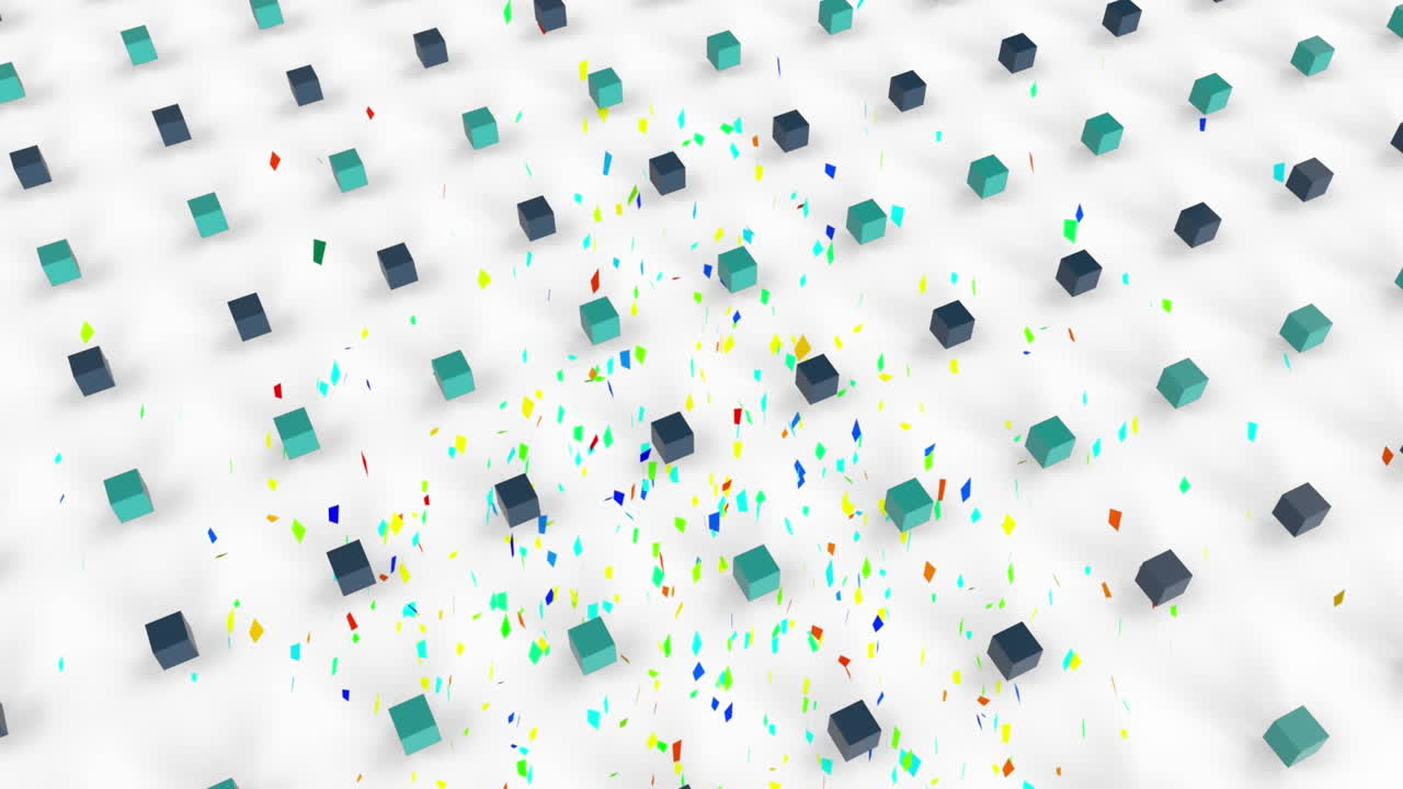 Animation of pattern with confetti falling and cubes moving