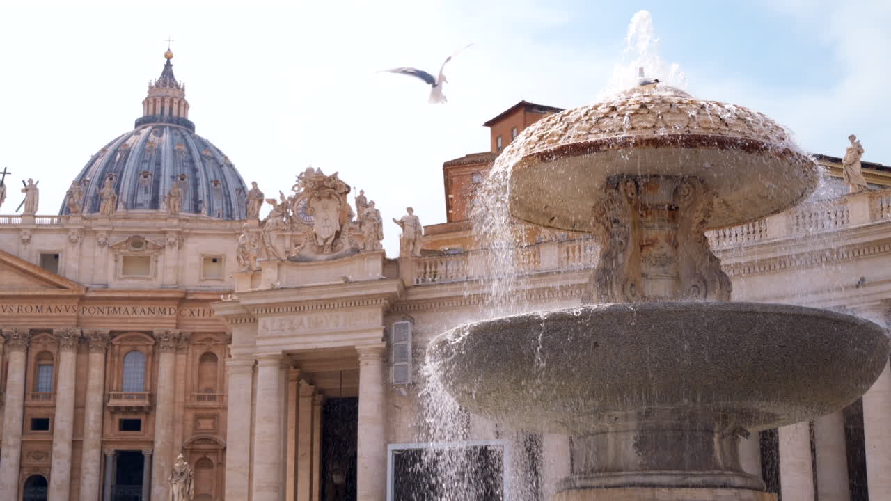 Rome, Italy - July 16, 2022: The Fountain of St. Peter's Square in front of St. Peter's Basilica