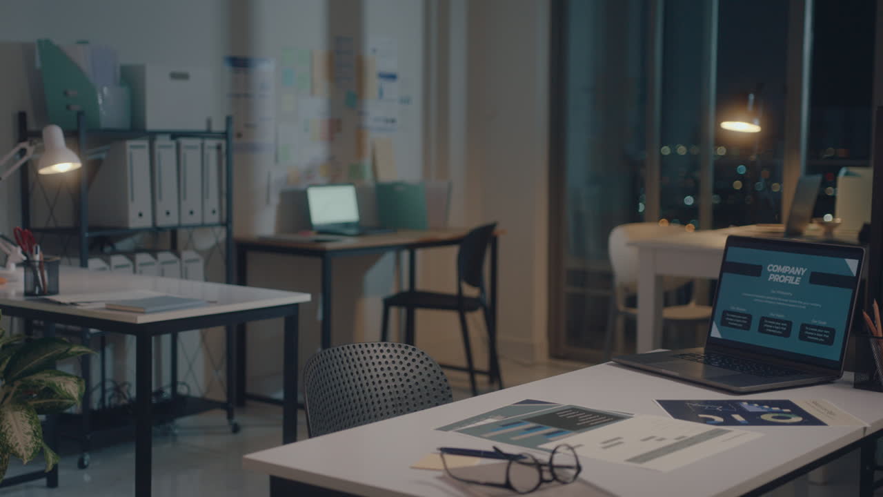 Modern Workplace in Office with No People During Night