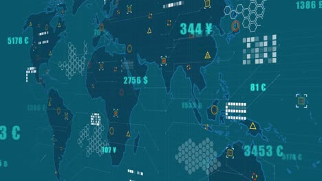 Animación-Del-Procesamiento-De-Datos-Financieros-Sobre-El-Mapa-Mundial