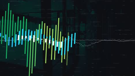 animación de múltiples gráficos con números cambiantes en una oficina vacía