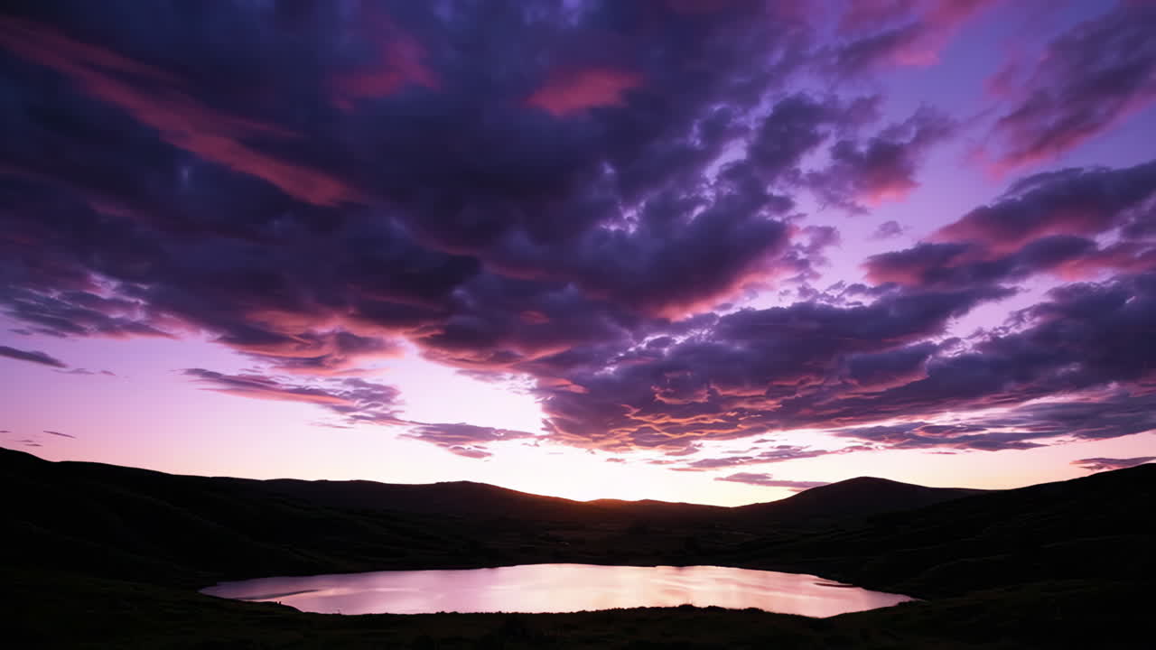 Purple Sunset over a Mountain Lake