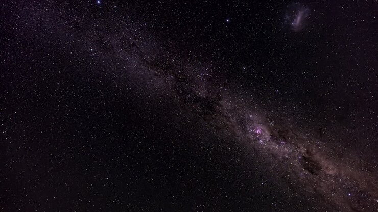 Incredibly clear starry night sky with Milky Way and shooting stars. Timelapse