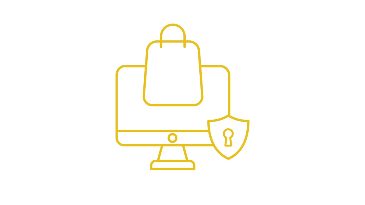 Animated Icon of E-commerce Security with Shopping Bag and Shield