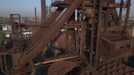 aerial view of rusty abandoned industrial factory ruins