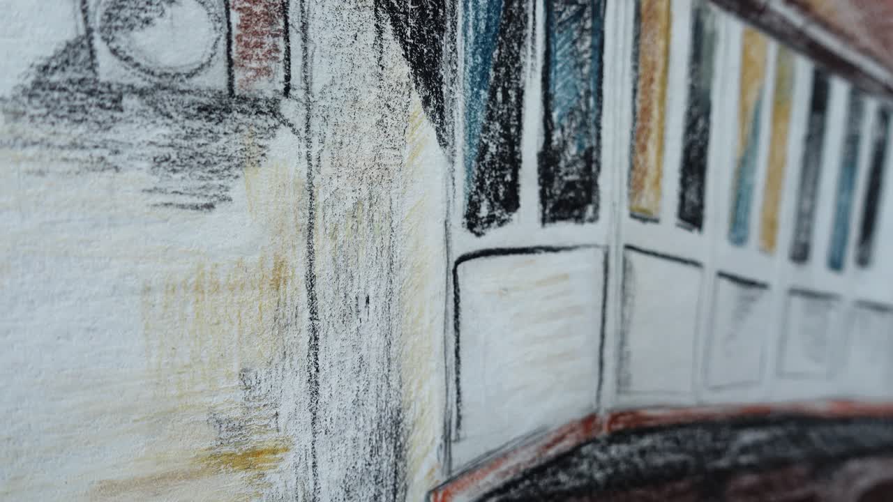 Dibujo de la casa. Grabación en movimiento. Grabación del dibujo