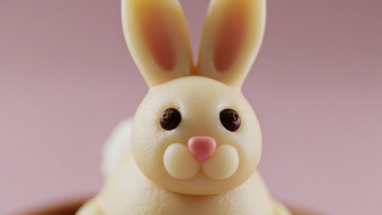 Eine charmante Nahaufnahme einer bezaubernden Hasenfigur aus Fondant, perfekt gestaltet mit liebevollen Details und einer sanften Farbpalette, ideal für Feierlichkeiten