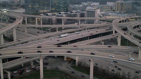 Aerial-of-cars-on-I-10-West-freeway-in-Houston,-Texas