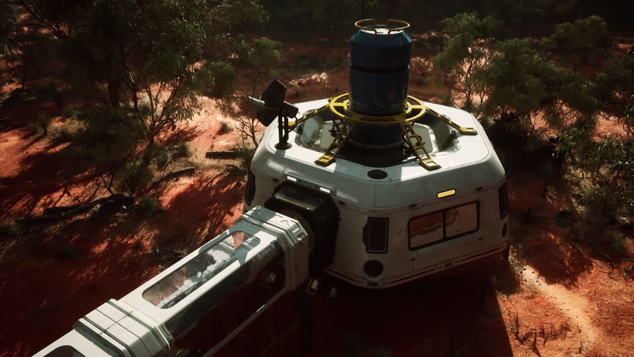 은 사막에 있는 미래의 우주선 포스트