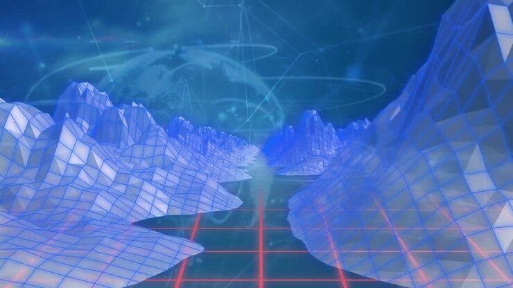 Animazione di ghiacciai generati in 3D su una rete di connessioni