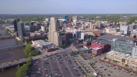 drone shot of grand rapids skyline