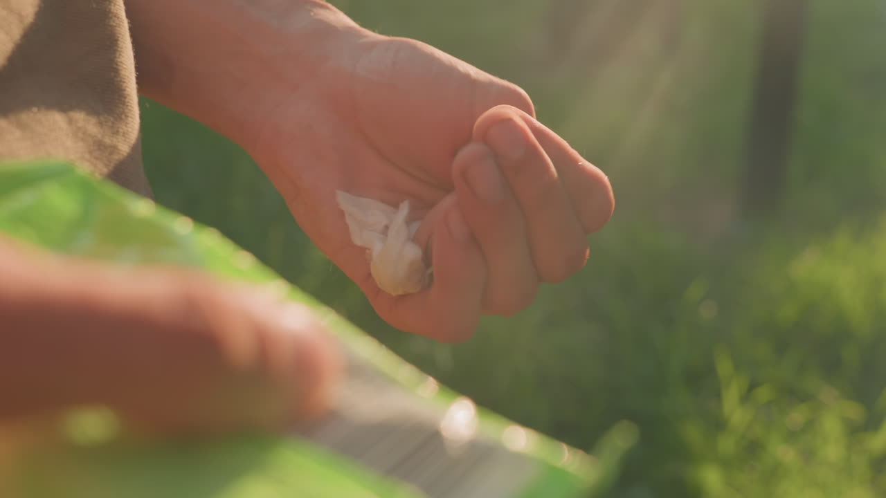 Caucasian Man Hand Near Leaf, Gentle Sunlight Filtering Through Foliage, Hesitant Touch And Soft Grip, Calm Yet Worried Expression Suggesting Environmental Care And Anxious Decision