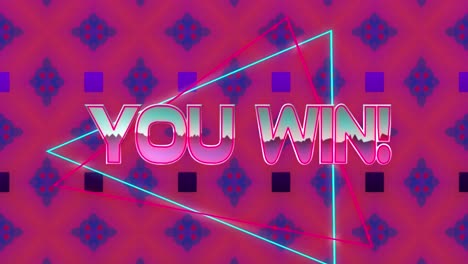 you win video game screen over triangles and pink and purple kaleidoscope