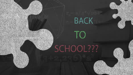 back to school text and covid-19 cell icons against stack of books