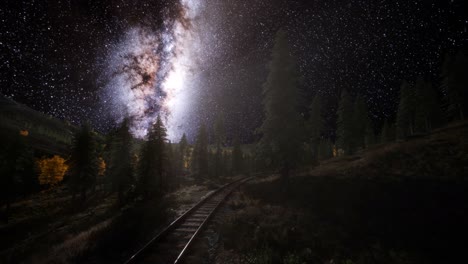 La-Vía-Láctea-Sobre-El-Ferrocarril-Y-El-Bosque