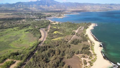 aerial view of police beach and the old airstrip on oahu hawaii