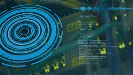 animación del escaneo del alcance y el procesamiento de datos a través de cables en el servidor informático