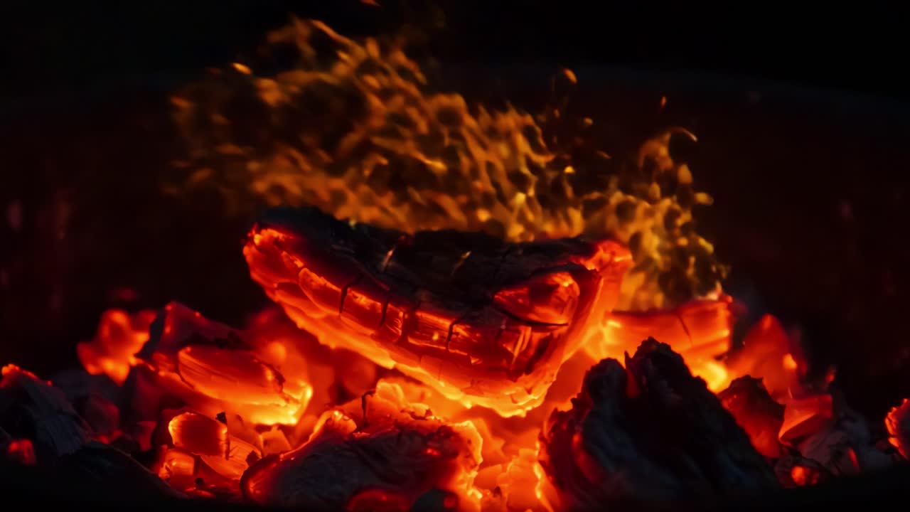 Captivating Flames: Embers and Sparks Dancing in a Darkened Environment, Showcasing the Beauty of Fire's Glow and the Dynamics of Intense Heat and Motion