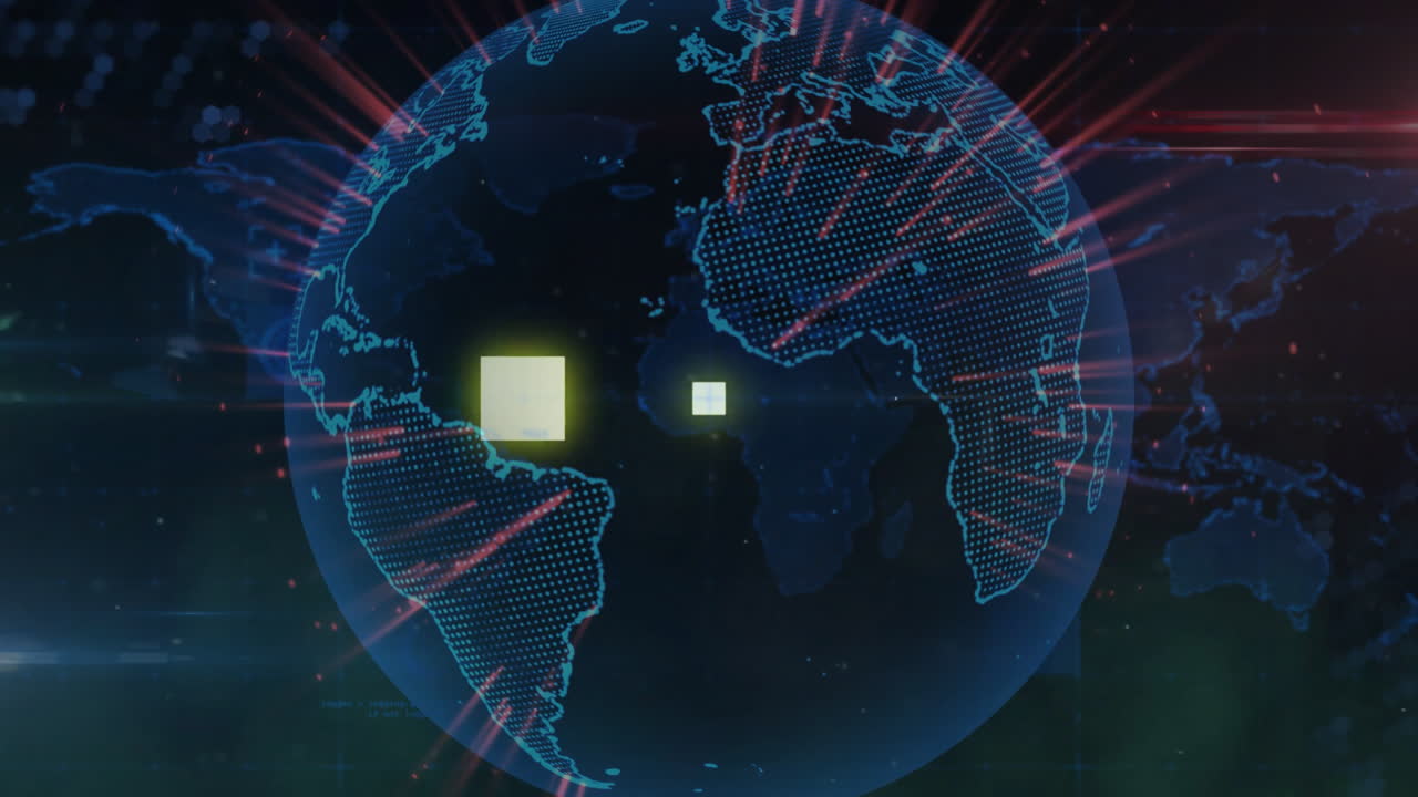 animación de formas sobre el globo y el mapa del mundo sobre fondo negro